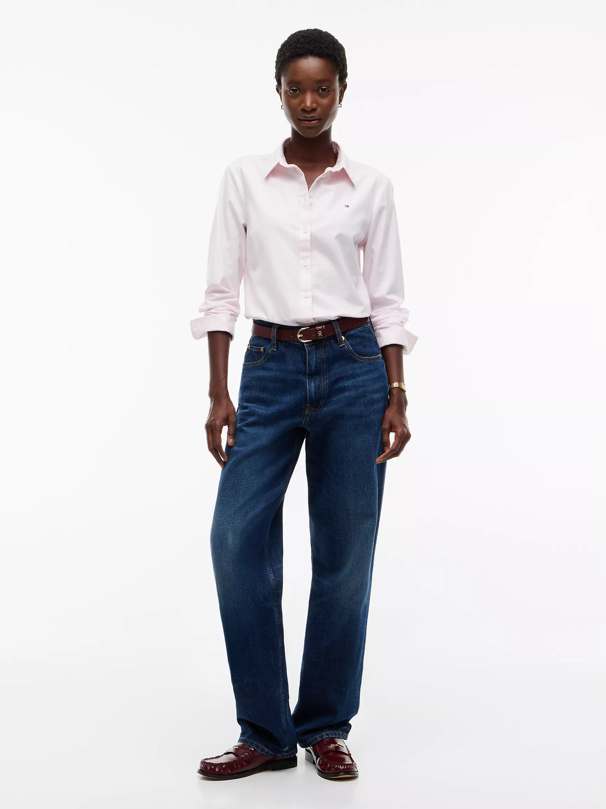 Tommy 女生 正常版 Oxford 長袖襯衫 - 淺粉