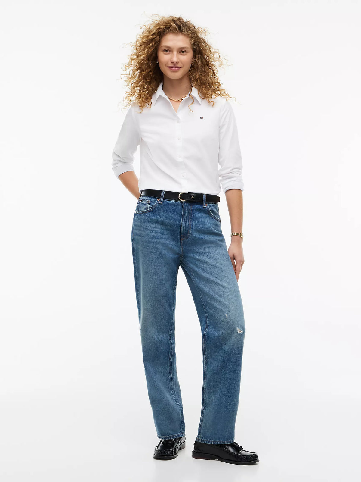 Tommy 女生 正常版 Oxford 長袖襯衫 - 白色