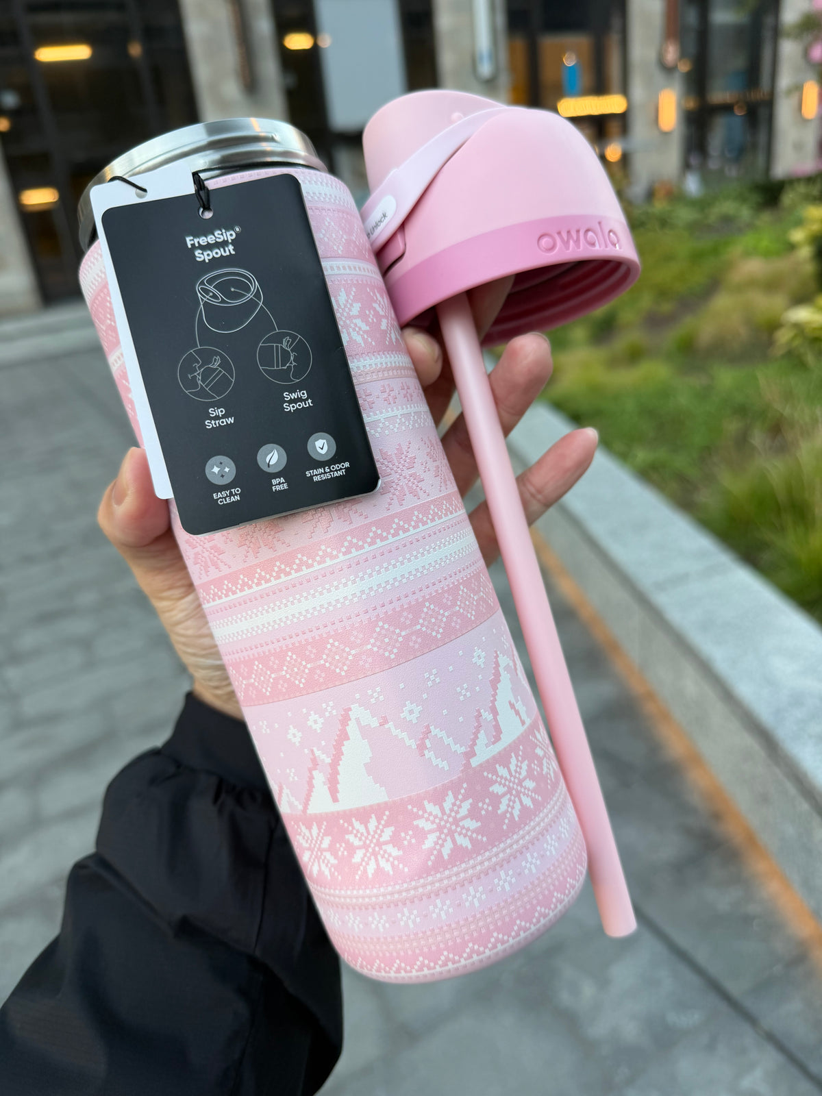 Owala 經典吸管不銹鋼水壺 - 粉粉毛衣 - Cozy Does It - 24oz