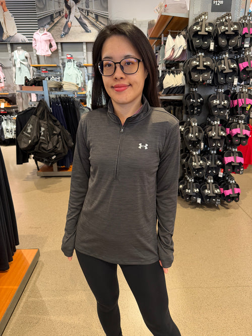 UA 女生 滑溜溜拉鍊長袖 灰色 XS