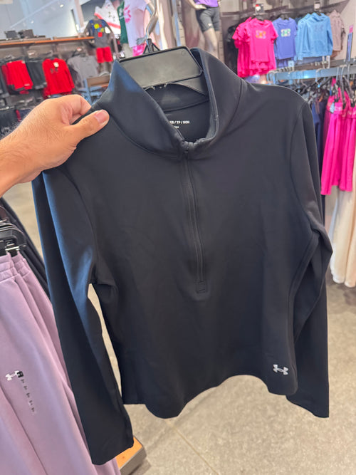 UA 女生 奶油系列 拉鏈上衣 黑色 XS