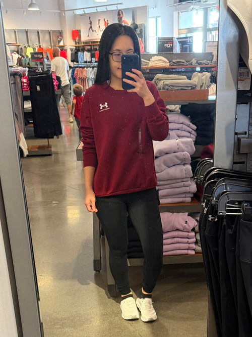 UA 女生 Oversize刷毛大學T 紅棕 XS