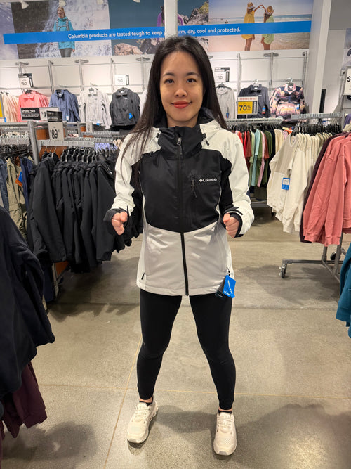 Columbia 女生 銀點滑雪外套 黑白撞色 L