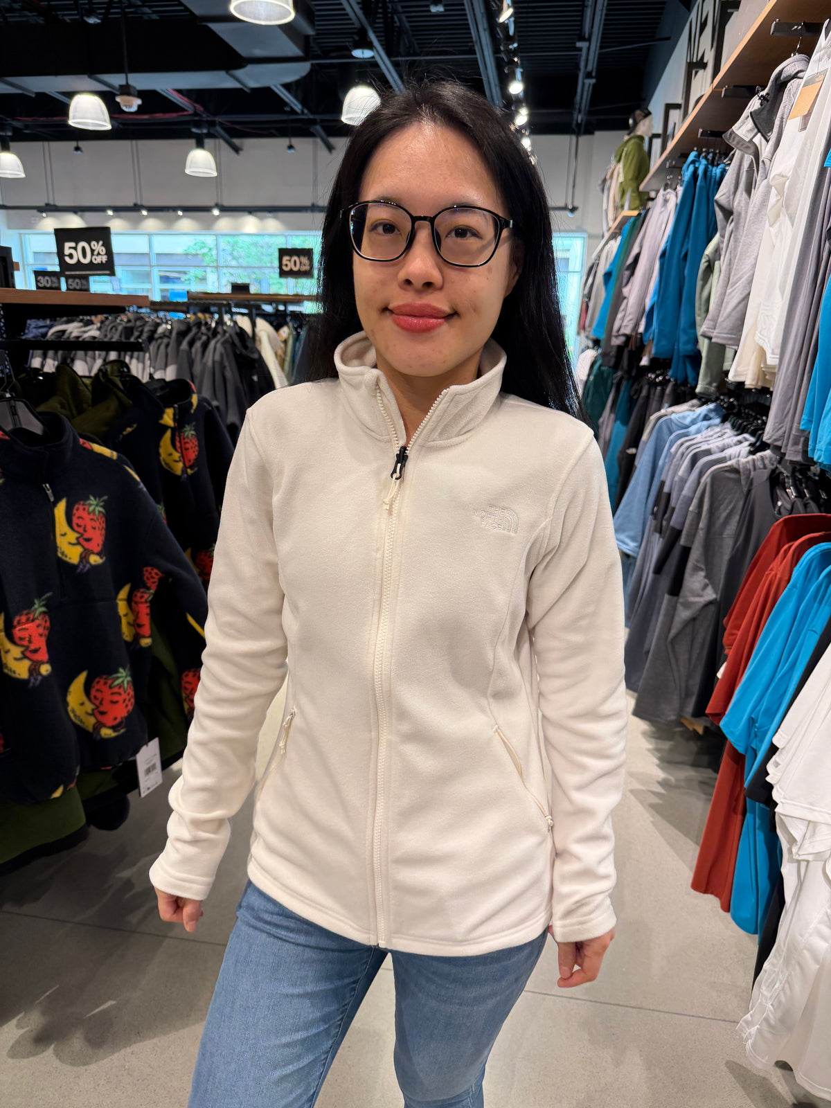 北臉 女生 Emilia羊羔絨外套 - 天使白