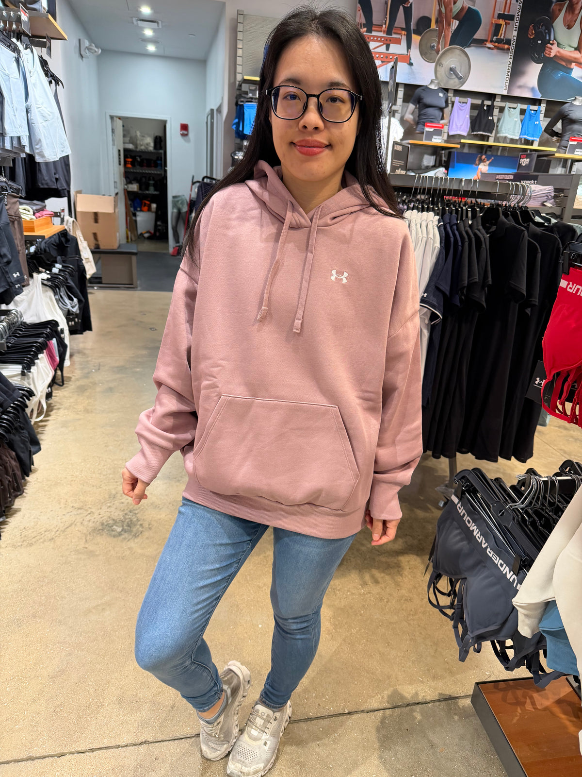 UA 女生 Oversize 小logo刷毛帽T - 玫瑰