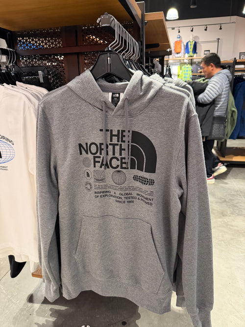 北臉 男生 字樣刷毛 帽T 灰色 S