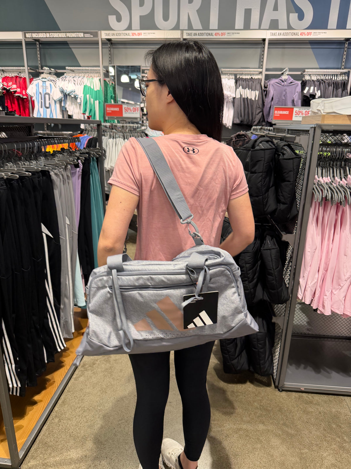 Adidas 旅行必備 旅行袋 灰色玫瑰金