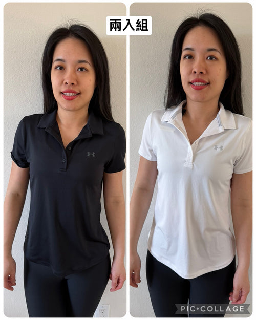 UA 女生 防曬Polo衫 兩入組 黑白組 XS