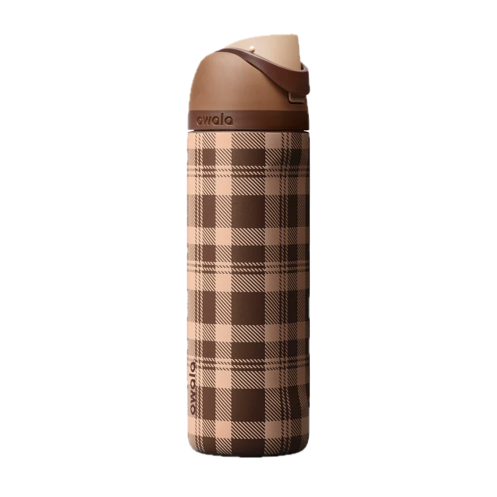 Owala 經典吸管不銹鋼水壺 - 榛果巧克力 - Plaid - 24oz