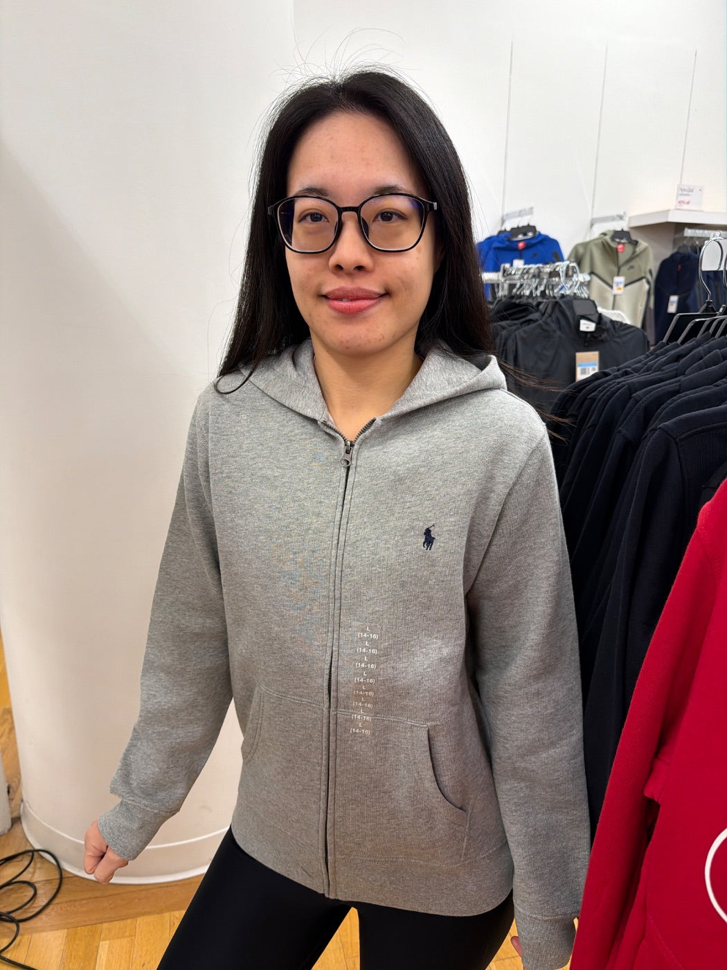 RL 男大童 小馬刷毛帽T外套 - 灰色