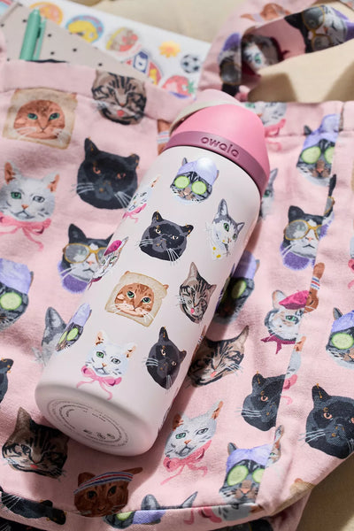 Owala x UO 限量輕鬆喝不銹鋼吸管保溫水壺 粉貓款 - Cat Collage