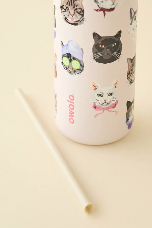Owala 輕鬆喝不銹鋼吸管保溫水壺 粉貓款 - UO Cat