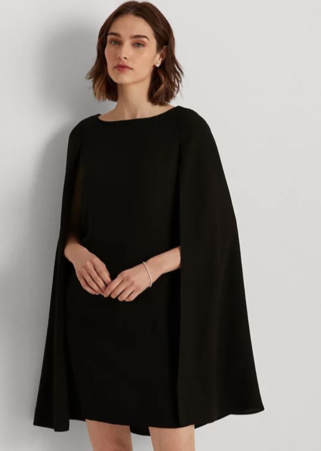 百貨 RL專櫃 女生 層疊披肩設計洋裝 黑色