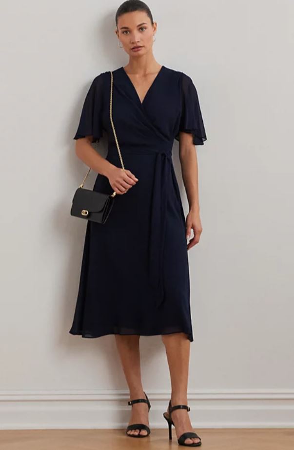 百貨 RL專櫃 雪紡綁帶洋裝 深藍