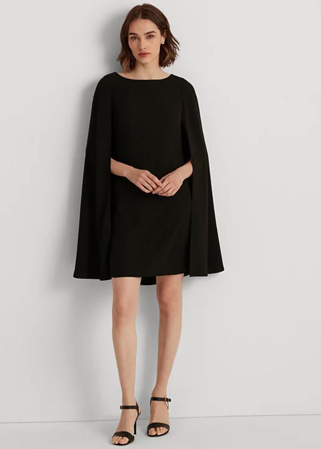 百貨 RL專櫃 女生 層疊披肩設計洋裝 黑色