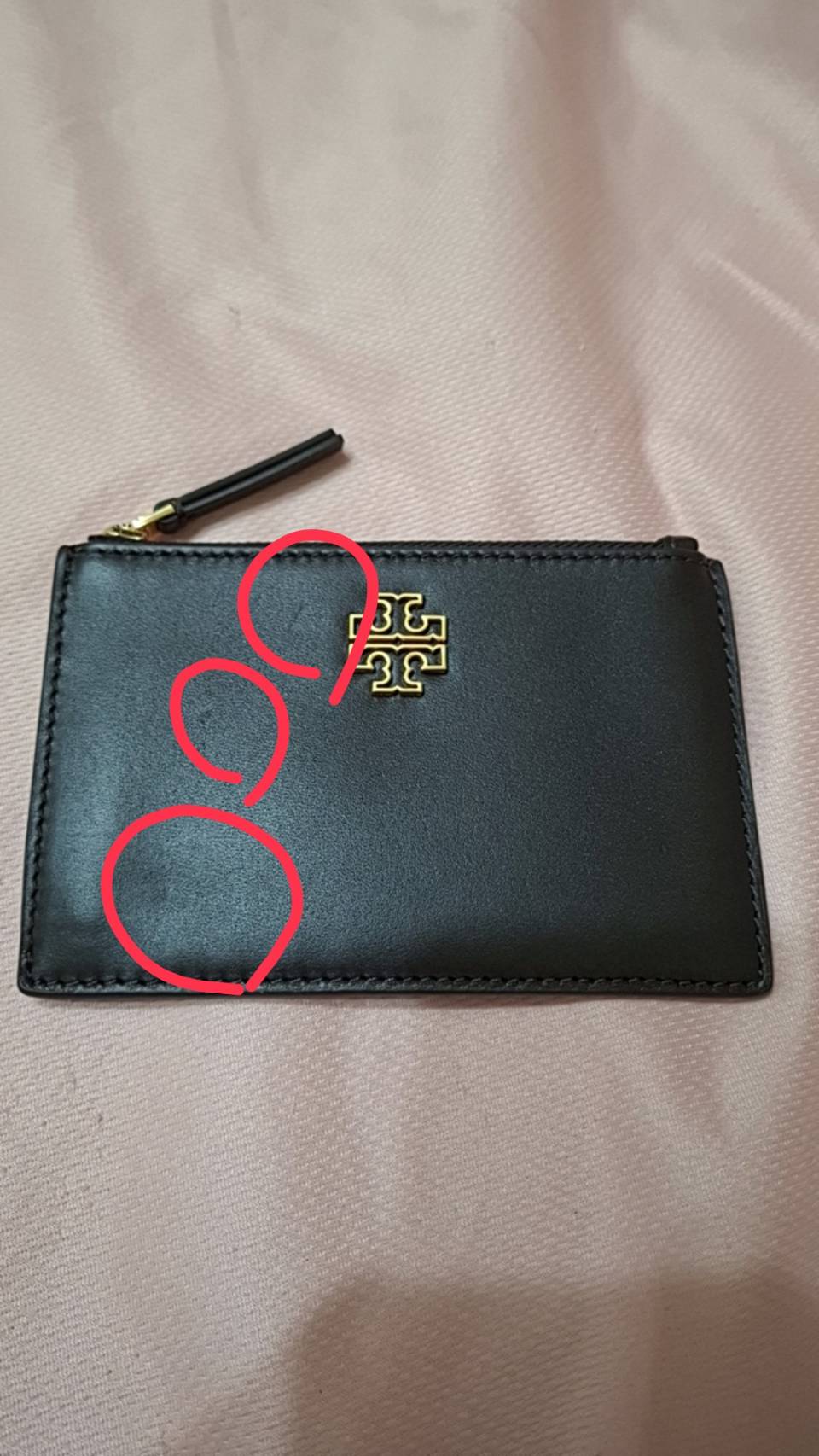 [NG商品] TB outlet 平滑皮拉鏈夾 黑色