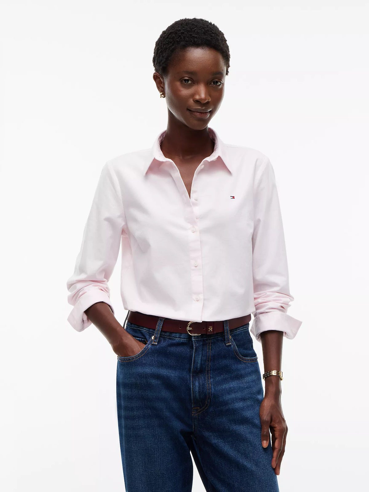 Tommy 女生 正常版 Oxford 長袖襯衫 - 淺粉