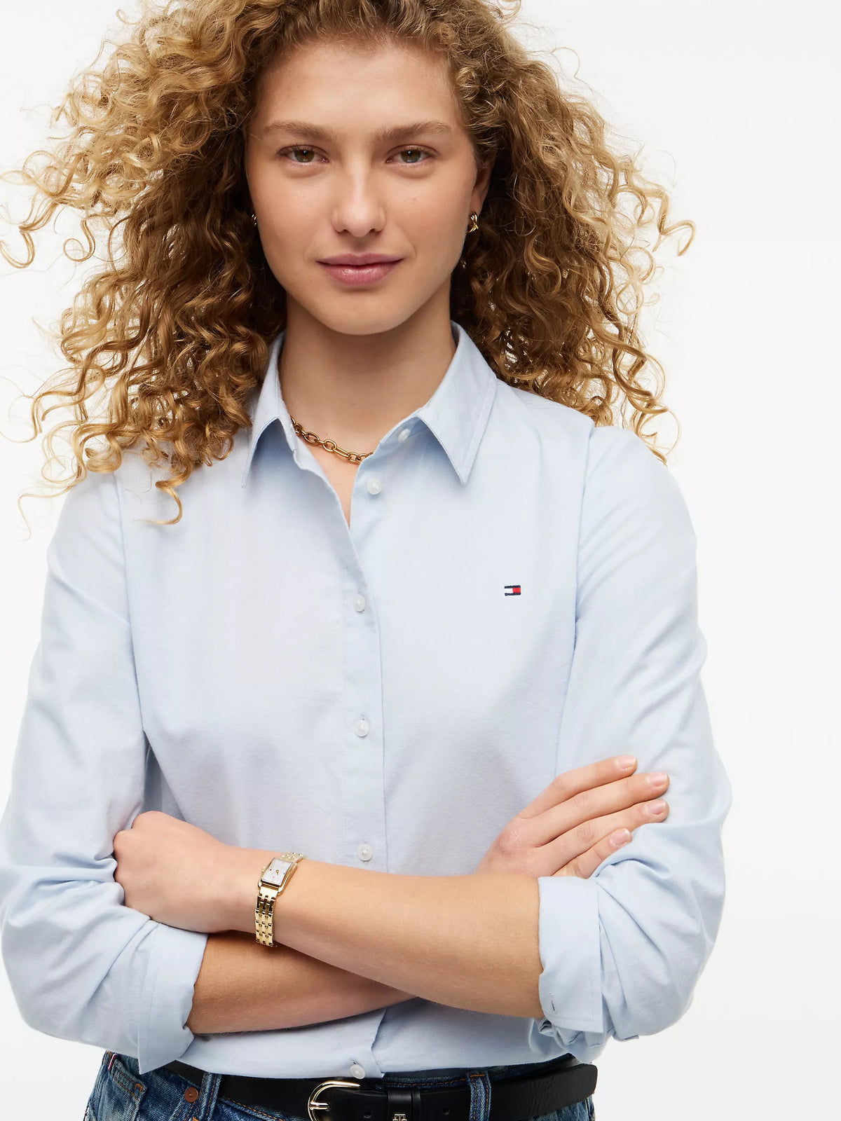 Tommy 女生 正常版 Oxford 長袖襯衫 - 淺藍