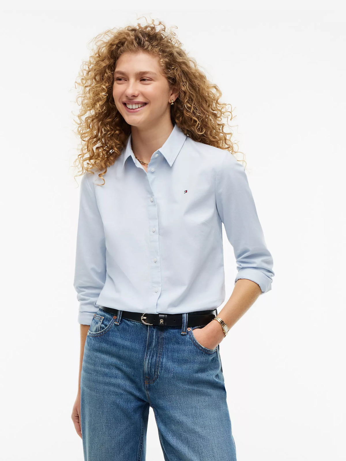 Tommy 女生 正常版 Oxford 長袖襯衫 - 淺藍