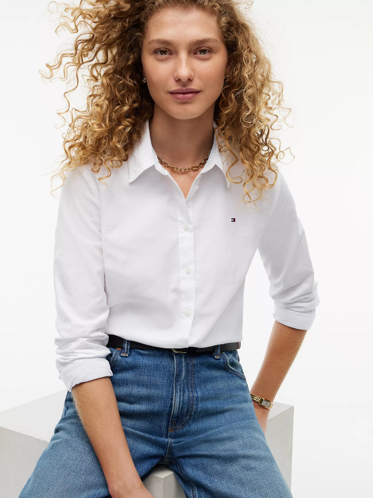Tommy 女生 正常版 Oxford 長袖襯衫 - 白色