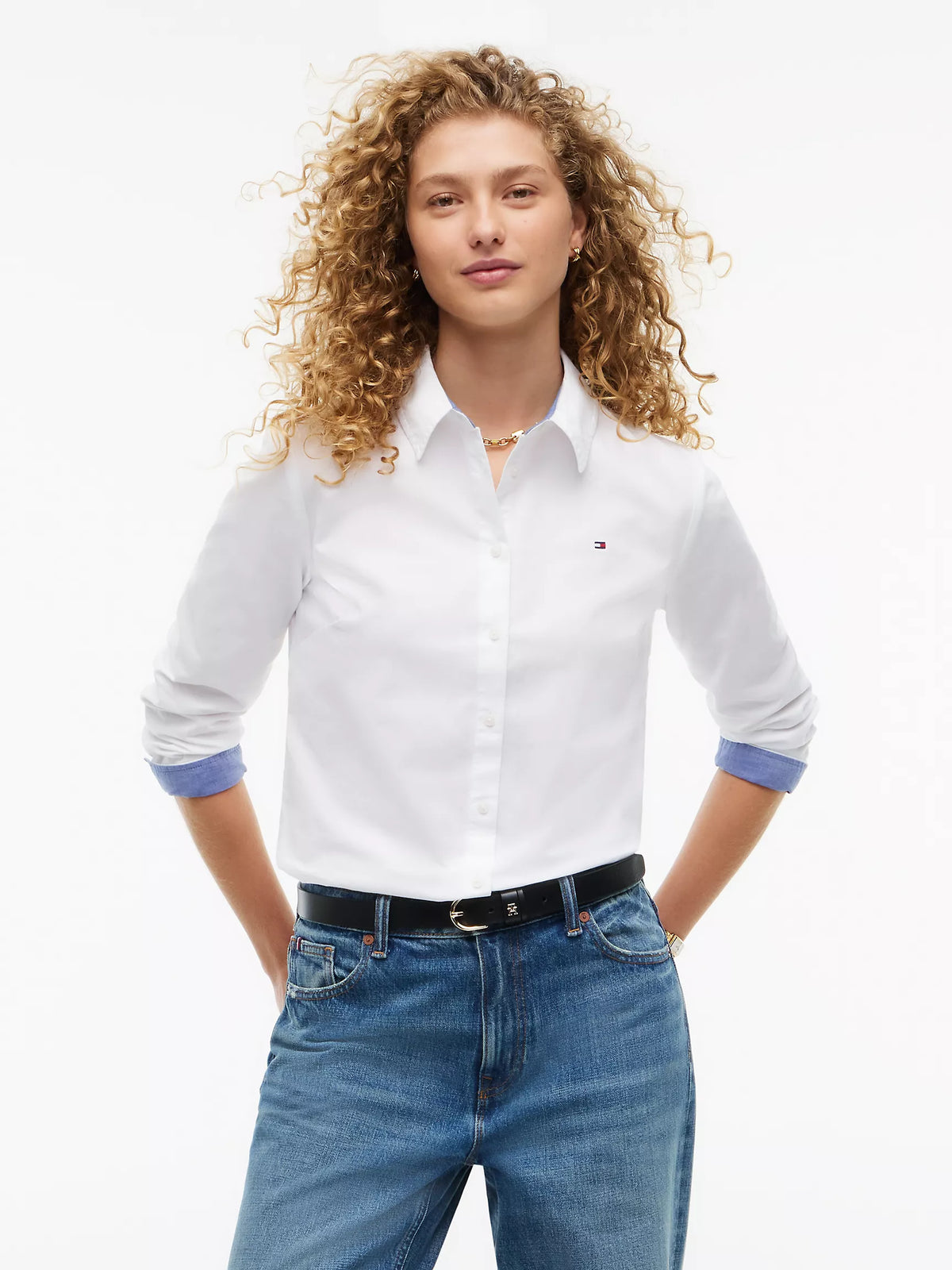 Tommy 女生 正常版 Oxford 長袖襯衫 - 白色