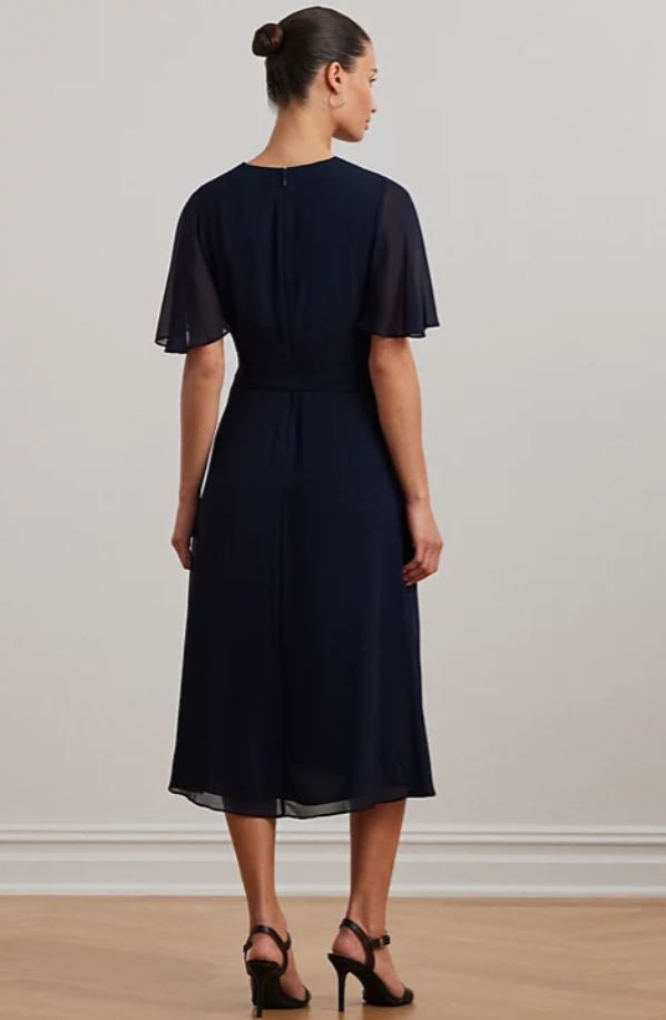 百貨 RL專櫃 雪紡綁帶洋裝 深藍