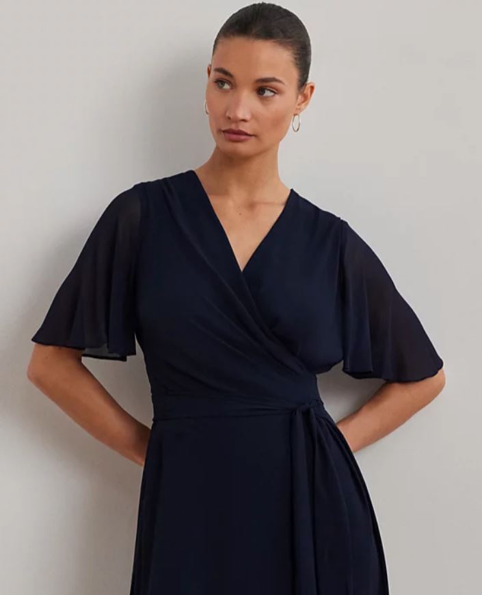 百貨 RL專櫃 雪紡綁帶洋裝 深藍