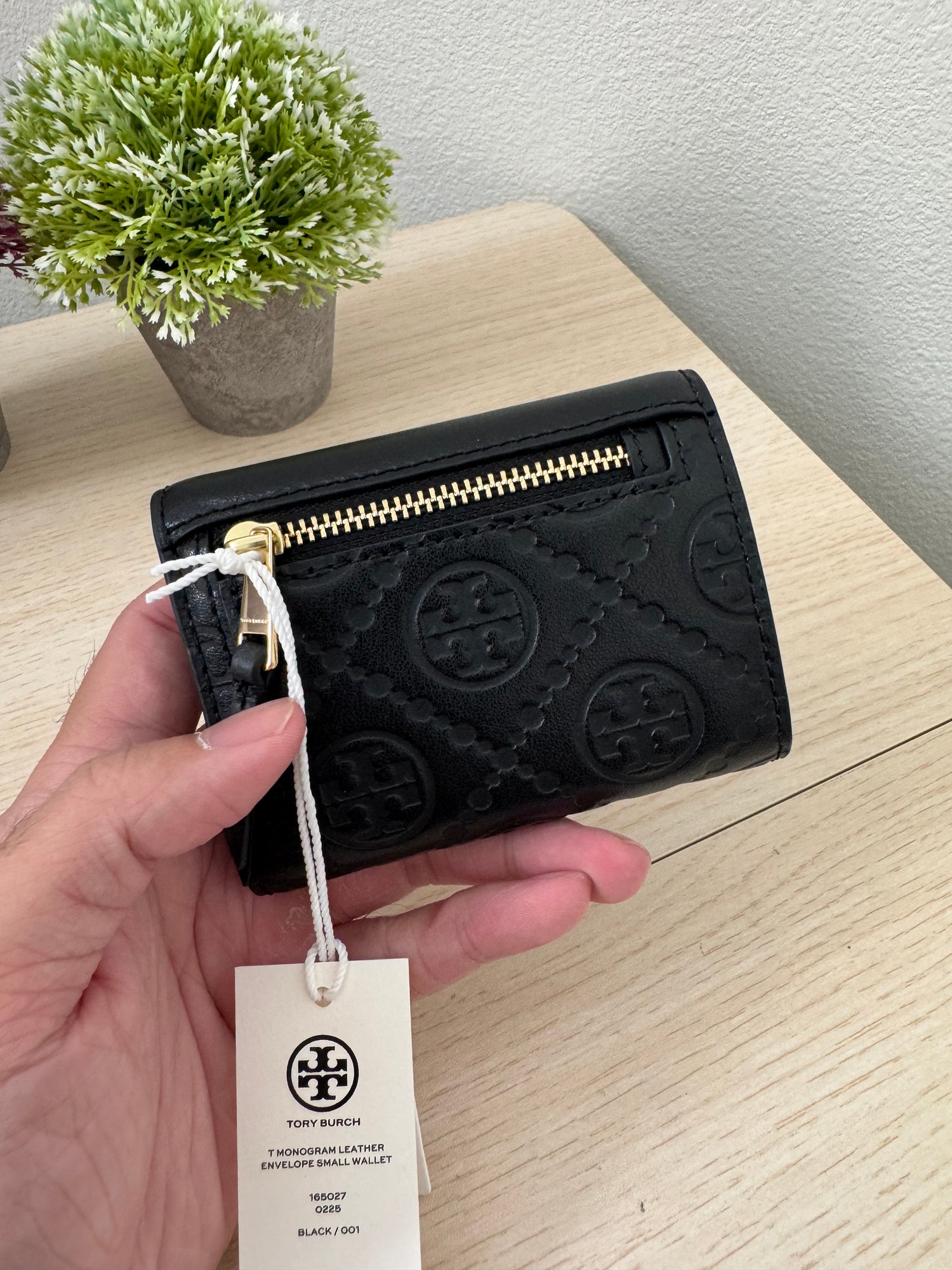 TB專櫃 T Monogram 短夾 真皮黑色