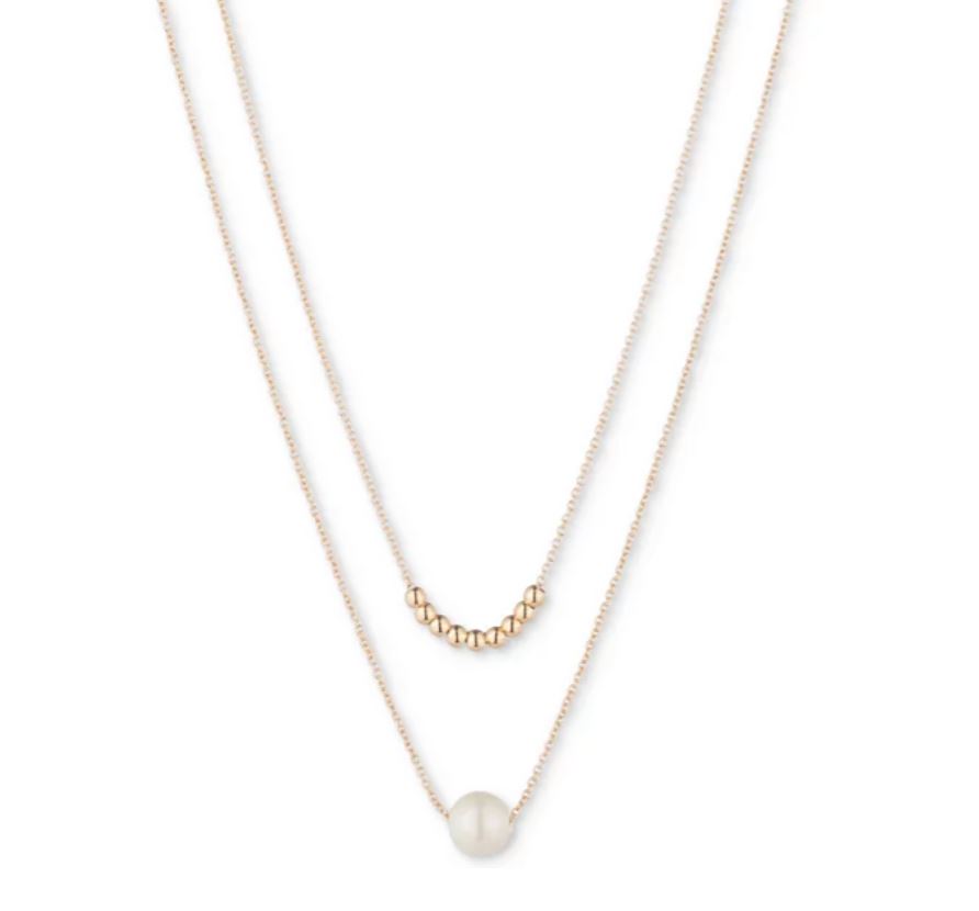 百貨 RL專櫃 雙層珍珠與金珠項鍊