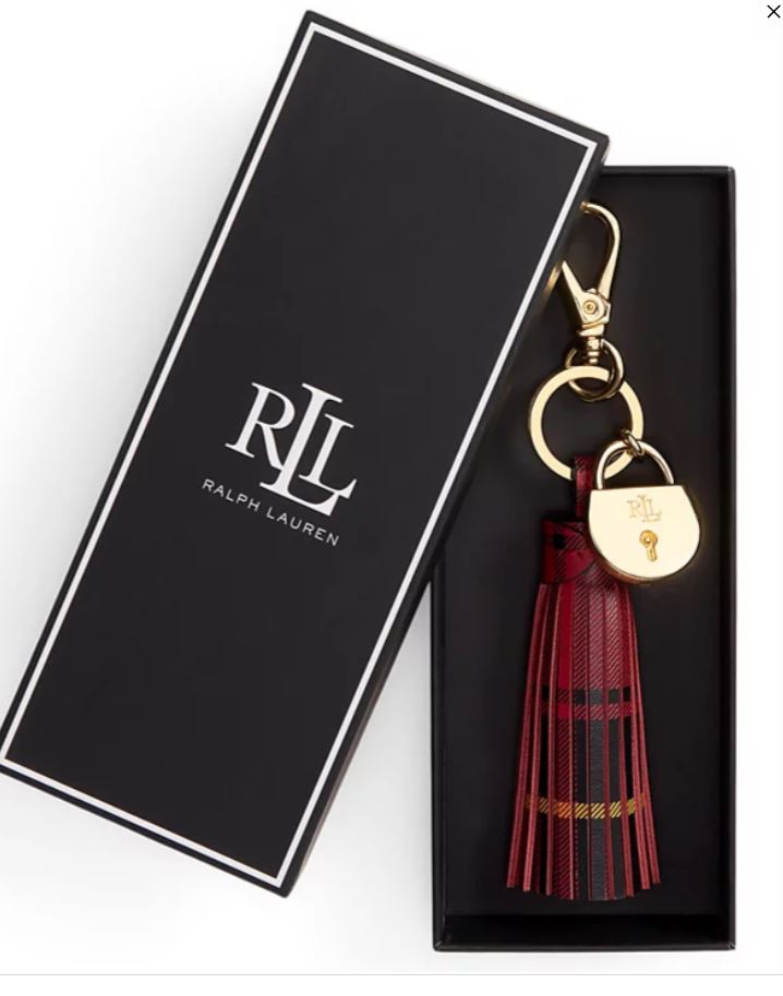 百貨 RL專櫃 包包吊飾 真皮流蘇 紅色格子