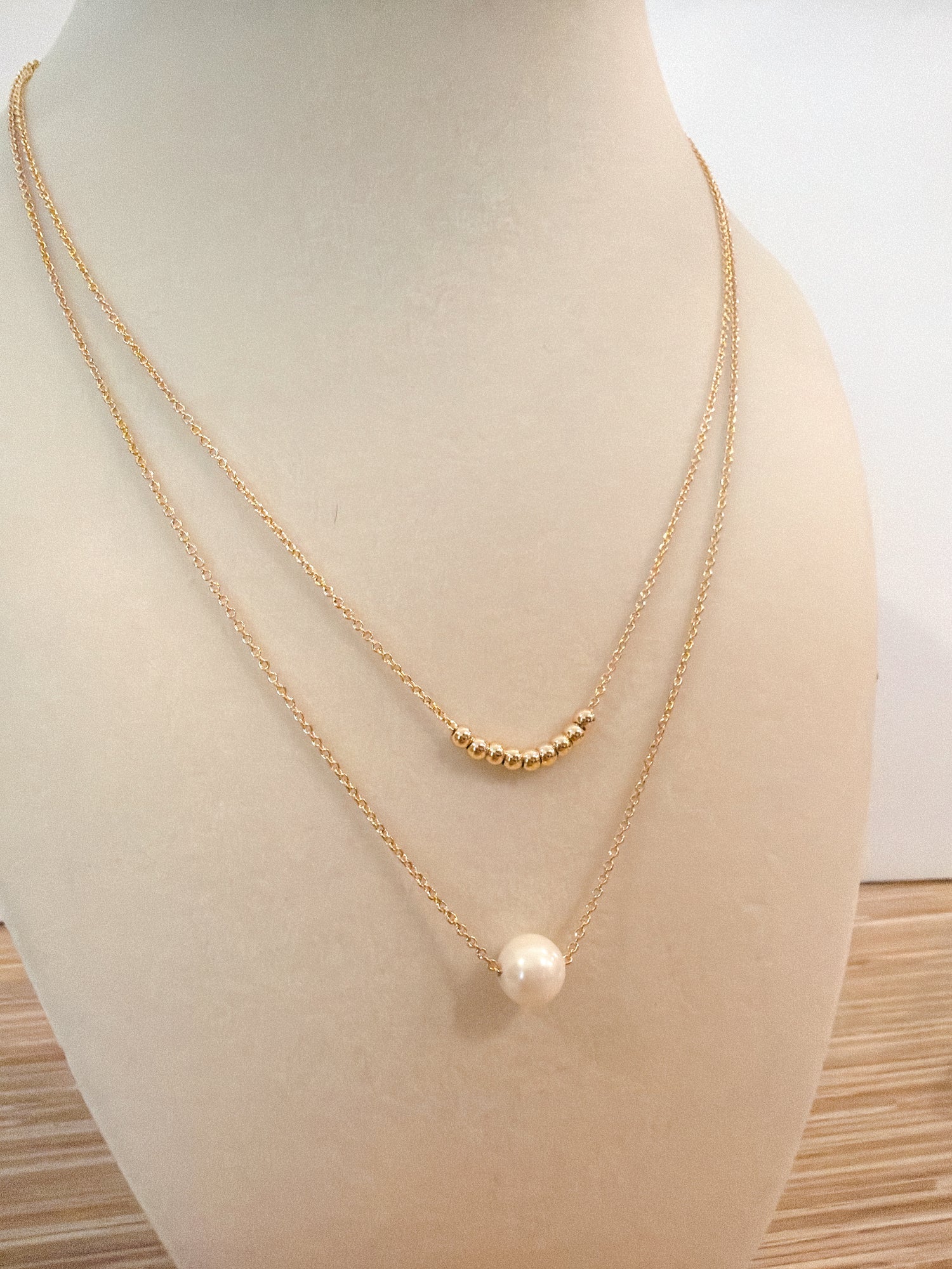 百貨 RL專櫃 雙層珍珠與金珠項鍊