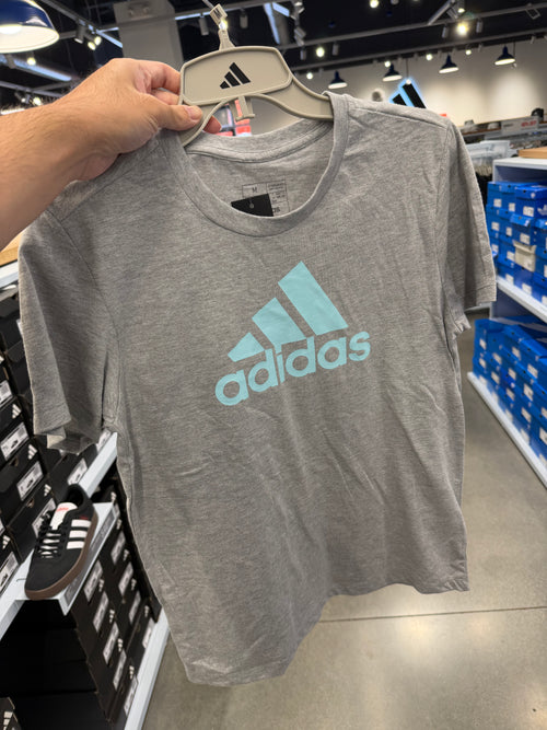 Adidas 女生 棉短T - 灰色綠logo