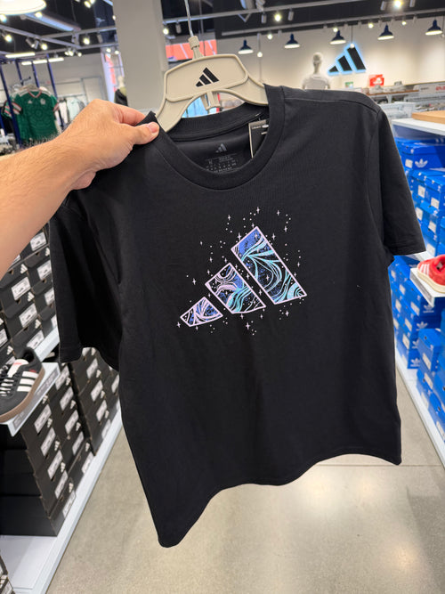 Adidas 女生 棉短T - 黑色星河logo