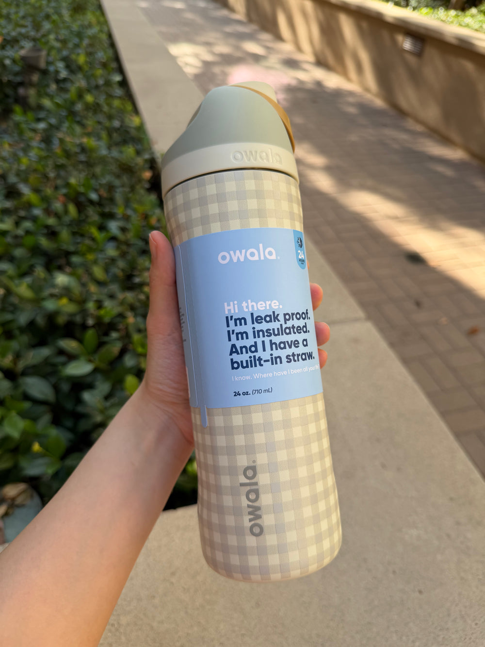 Owala 經典吸管不銹鋼水壺 - 綠南瓜格子 - Picnic Perfection - 24oz