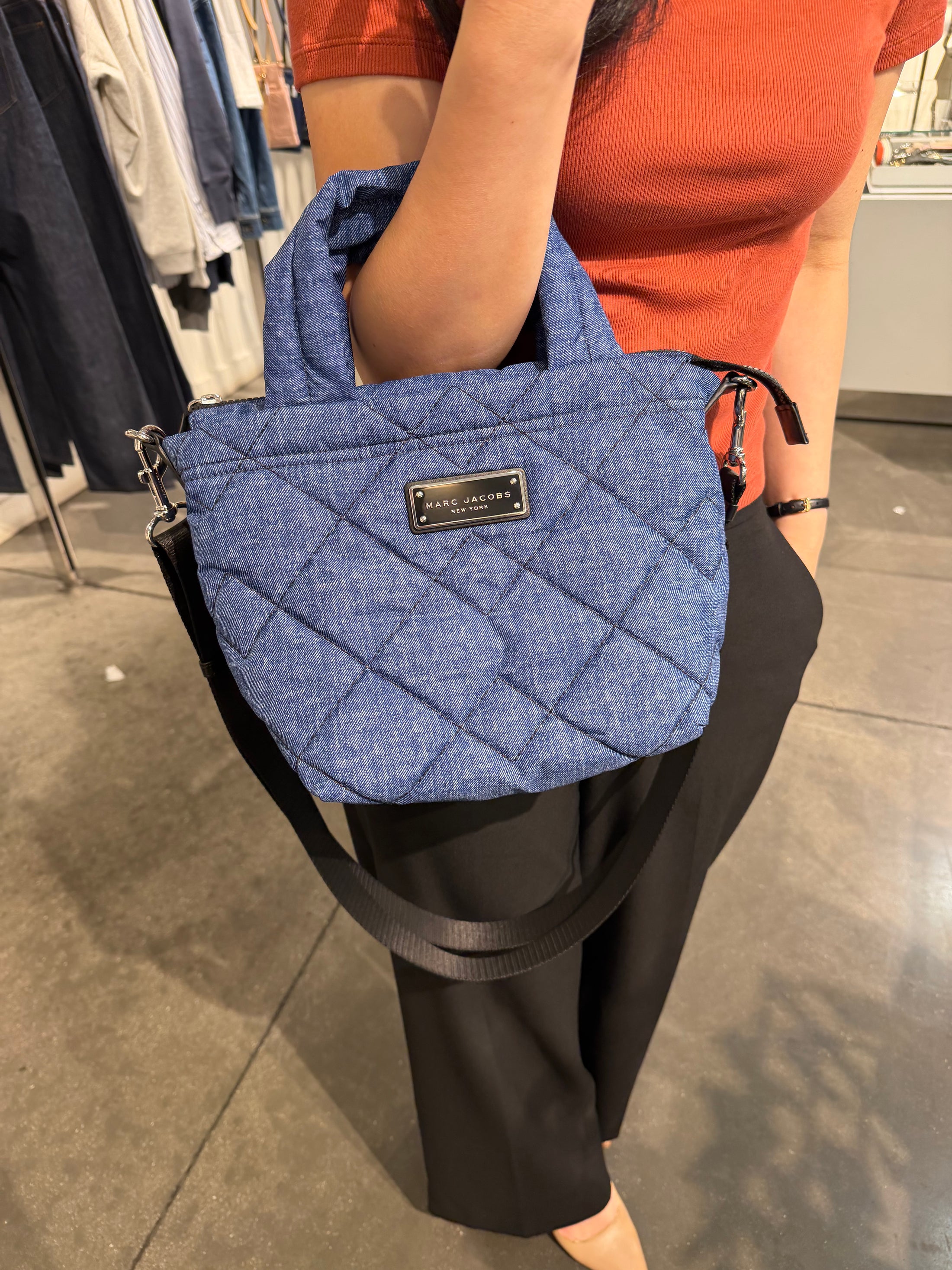 MJ outlet 菱格小托特 牛仔