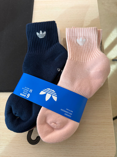 Adidas 三葉草短襪 六雙組 粉藍