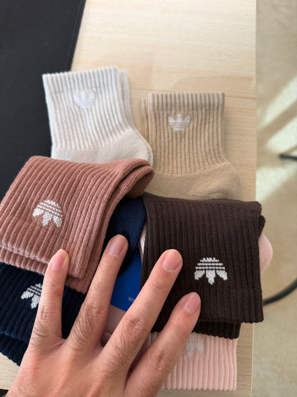 Adidas 三葉草短襪 六雙組 粉藍