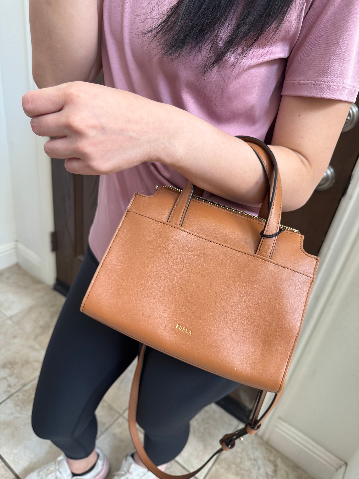 Furla 專櫃 Nuvola 拉鏈小托特 21 咖啡