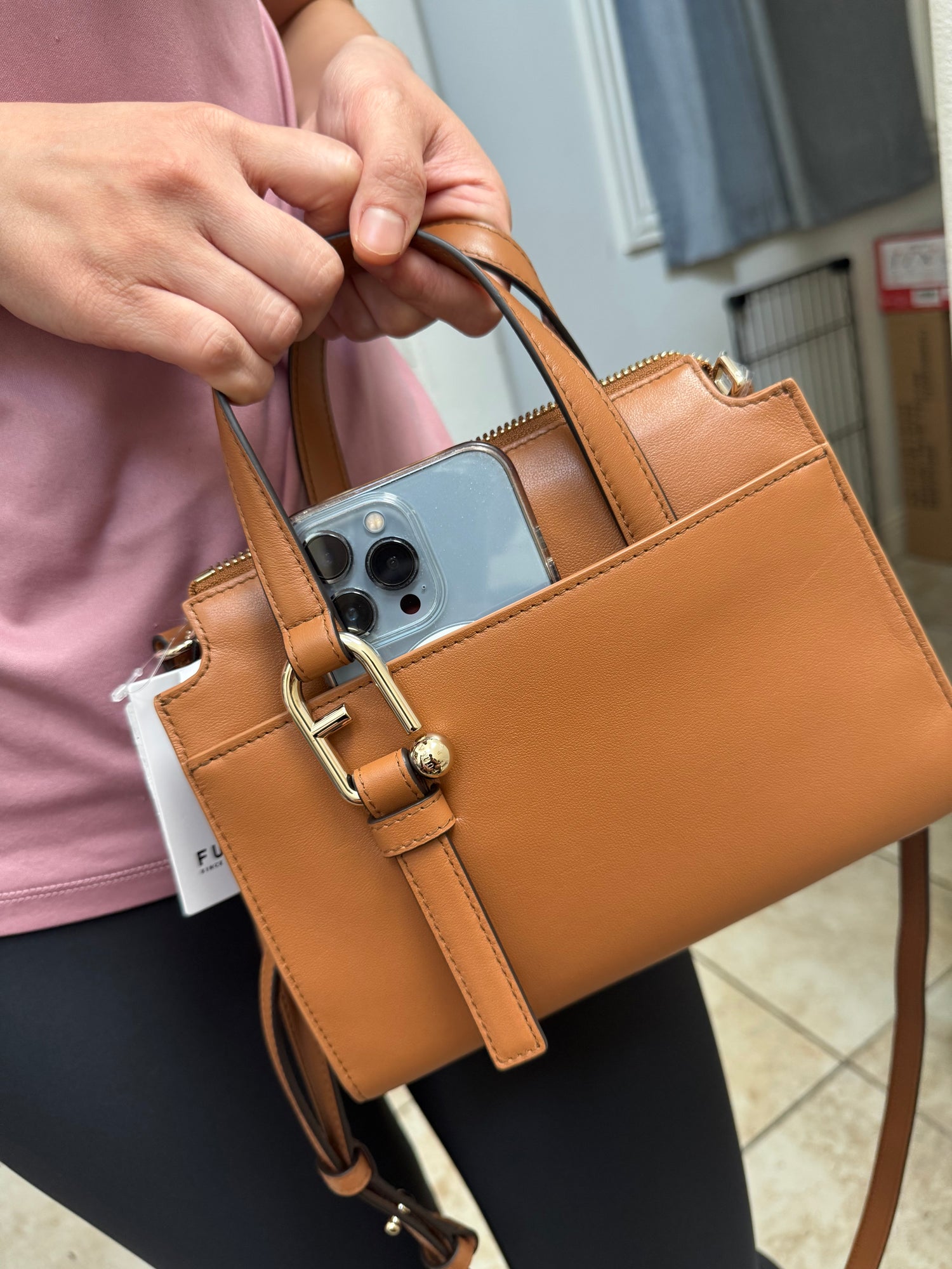 Furla 專櫃 Nuvola 拉鏈小托特 21 咖啡