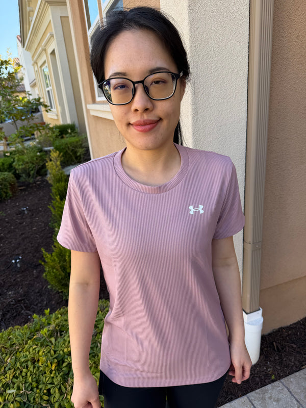 UA 專櫃 女生 羅紋短袖 玫瑰
