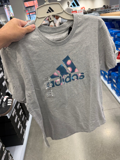 Adidas 女生 棉短T - 灰色閃耀logo