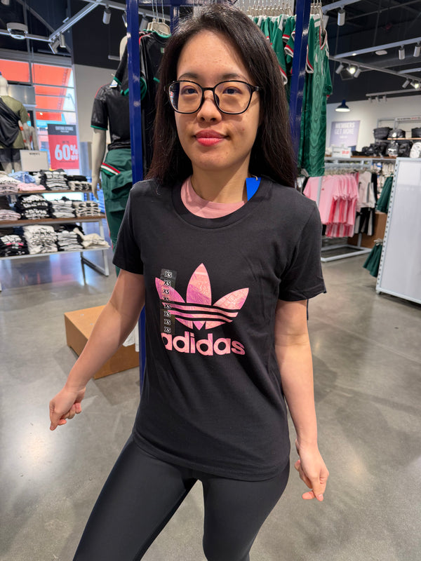 Adidas 女生 棉短T - 黑色粉三葉草
