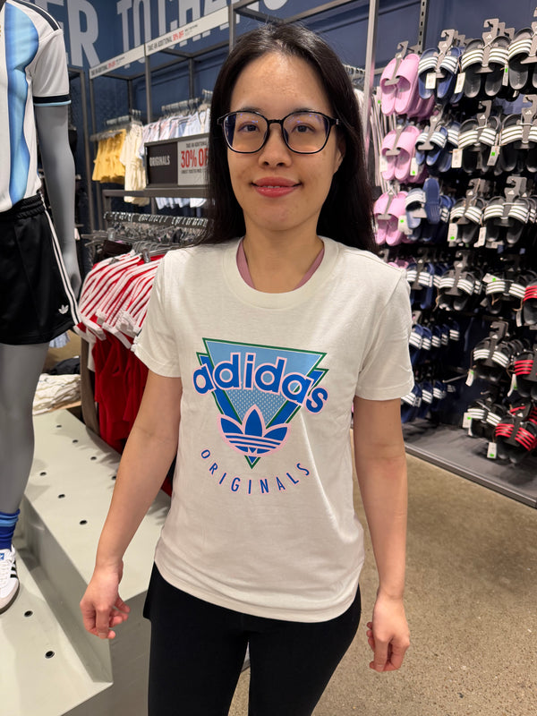 Adidas 女生 棉短T - 白色 幾何三葉草