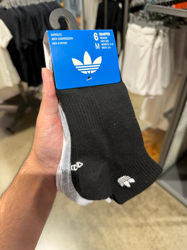 Adidas 女生 三葉草短襪 - 黑灰白