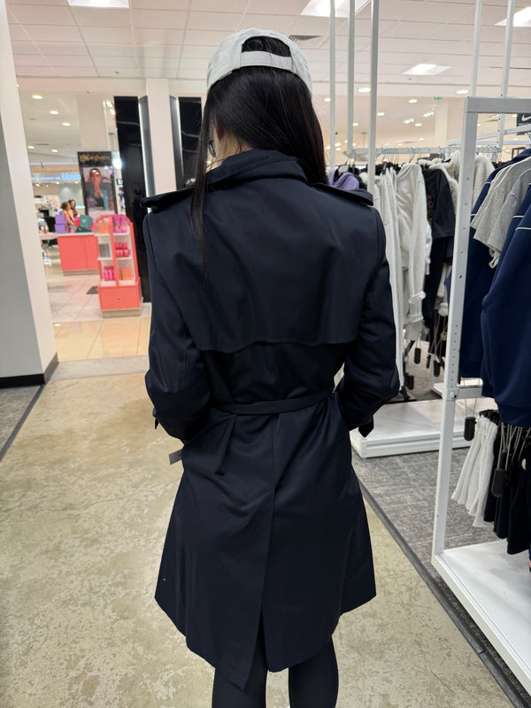 RL 專櫃 女生 腰帶防水風衣 深藍