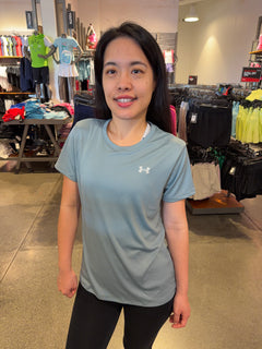 UA 女生 圓領滑溜溜運動短T - 霧灰綠 - 323