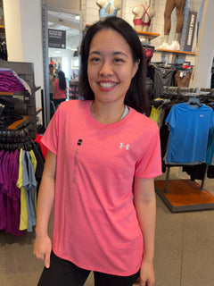 UA 女生 圓領滑溜溜運動短T - 泡泡糖粉 - 672