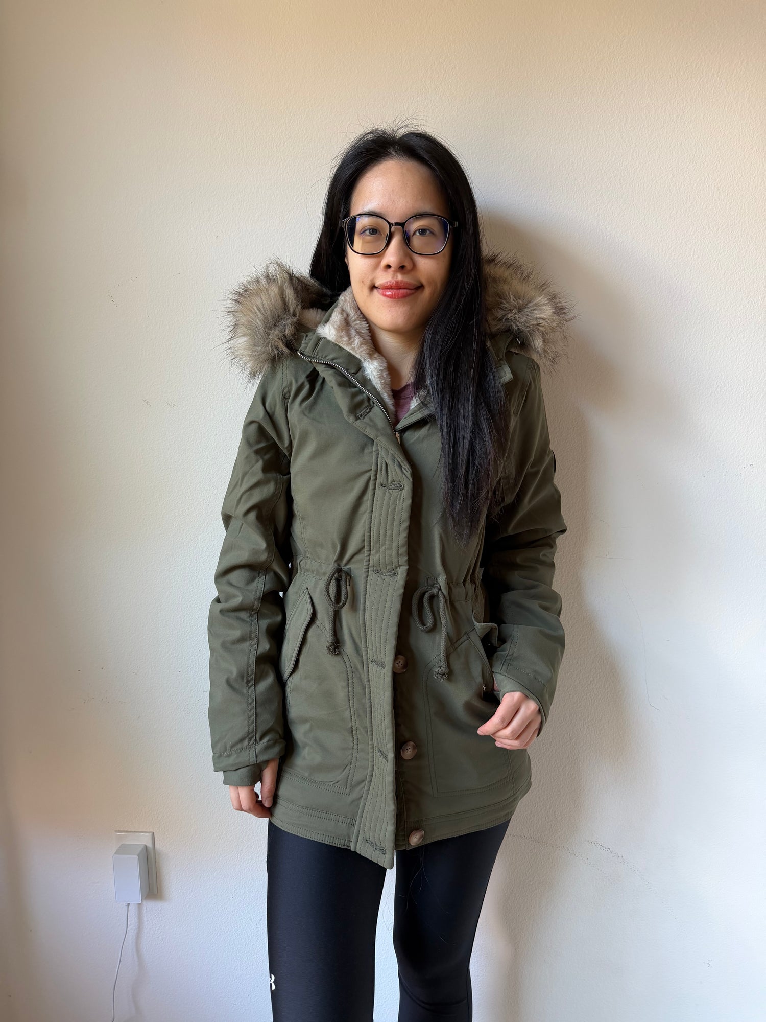 HCO 女生 熊寶寶毛防風派克外套 軍綠