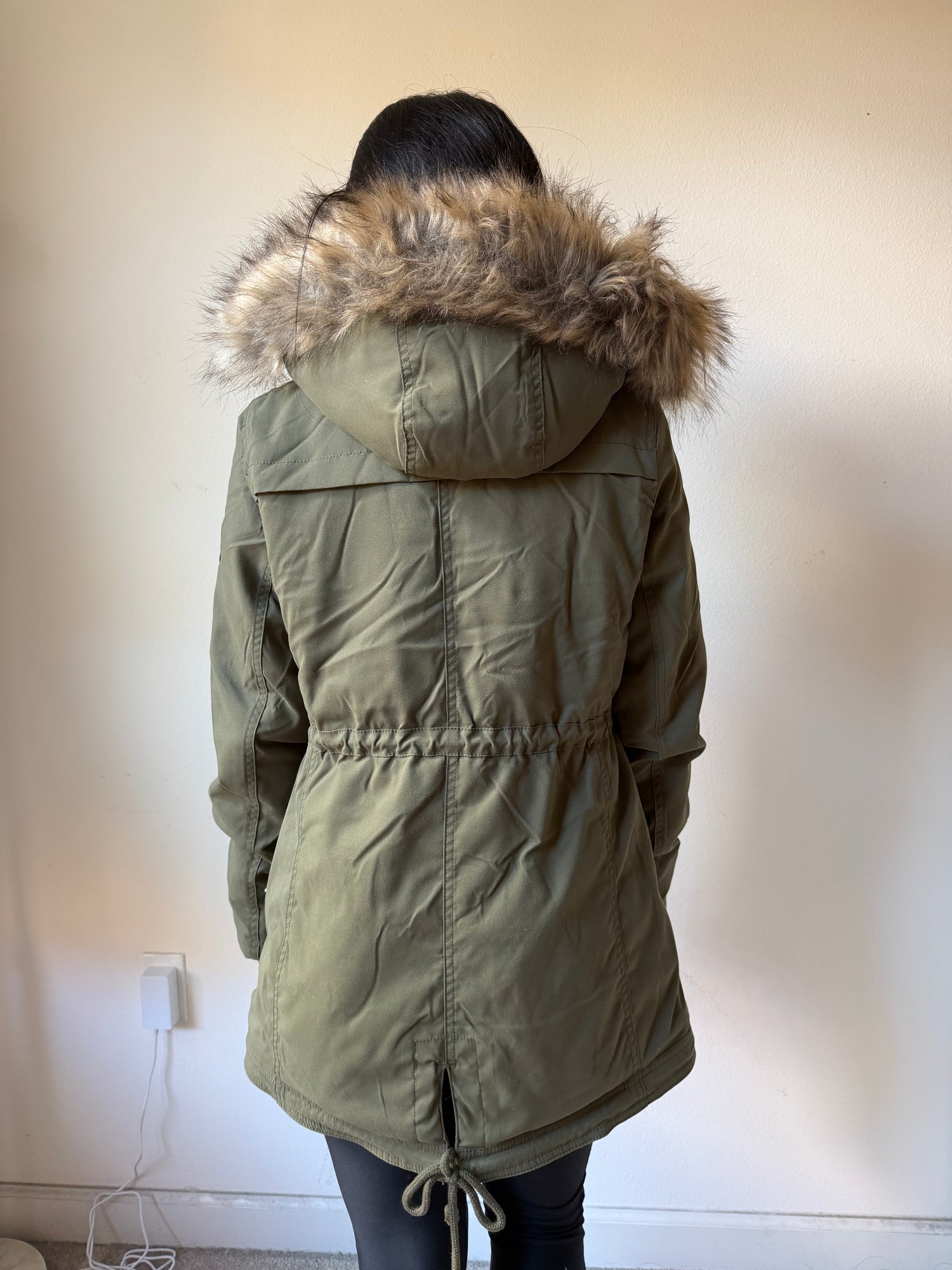 HCO 女生 熊寶寶毛防風派克外套 軍綠