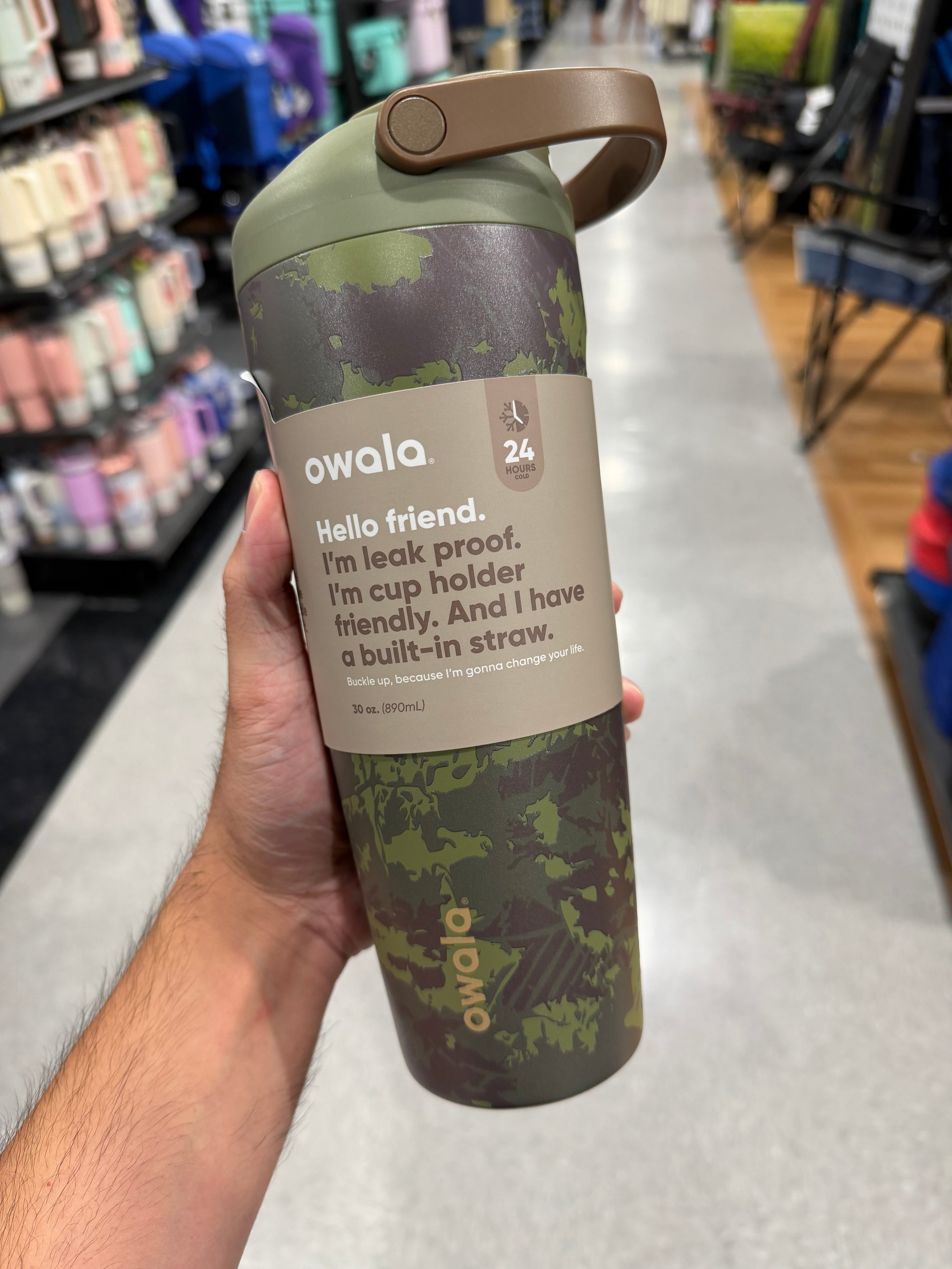 Owala 拉手吸管不銹鋼冷水壺 - 迷彩綠 - Roughin in - 890ml
